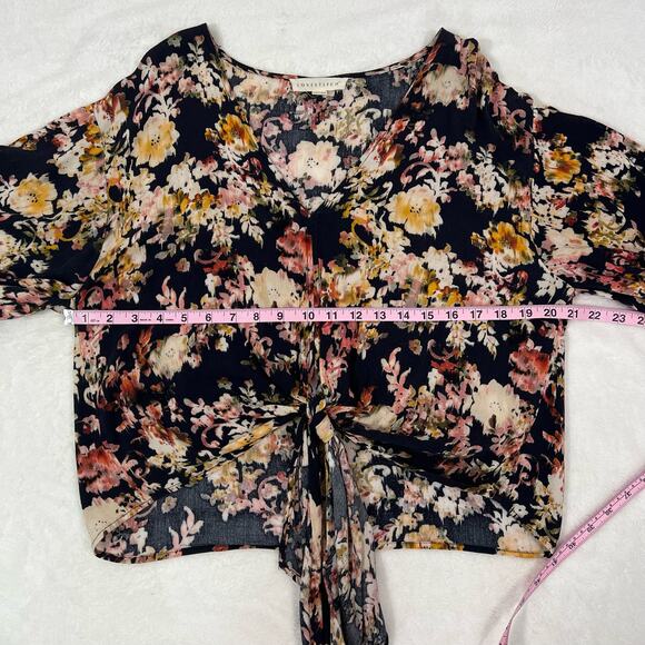 Lovestitch Deep-V Floral Front Tie Top Blouse Size Medium - Picture 6 of 7